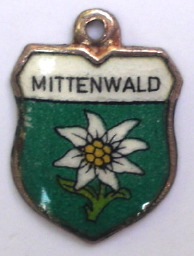 MITTENWALD, Germany - Vintage Silver Enamel Travel Shield Charm - Click Image to Close